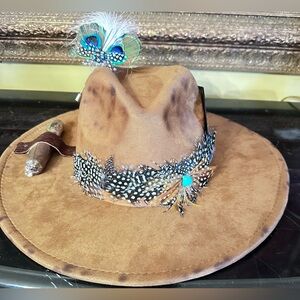 custom Brown Feathered cigar and card holder unisex Hat